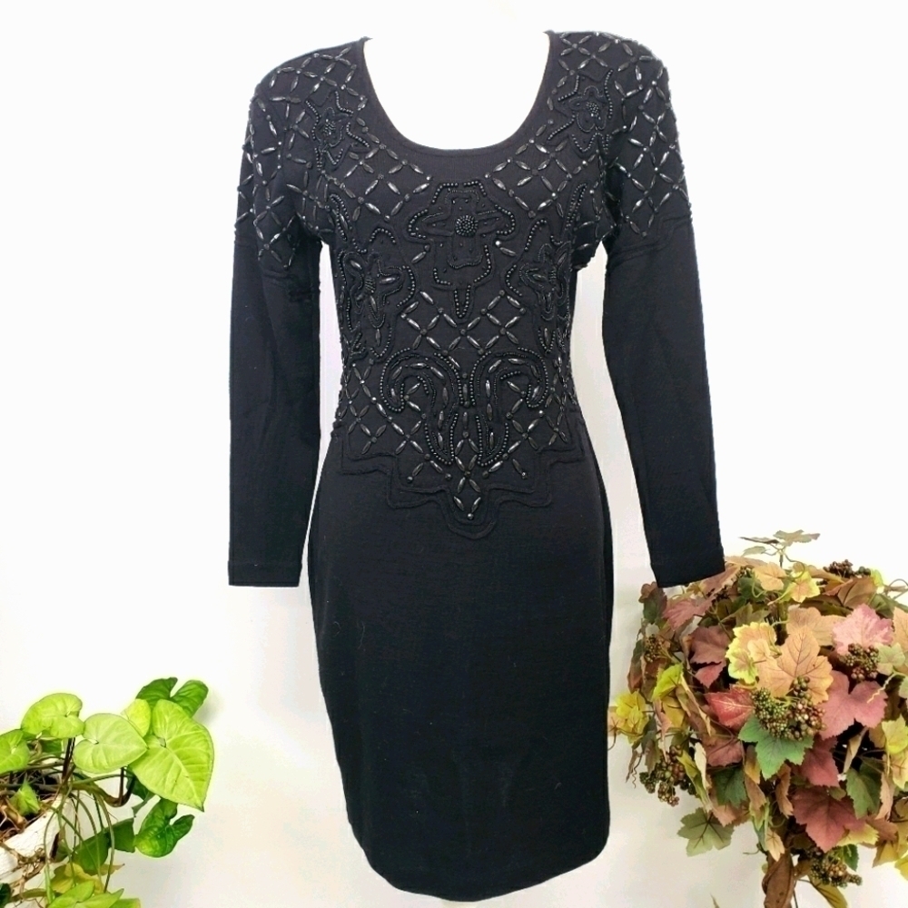 LIZ Claiborne Embellished Sweater Dress M Vtg EUC